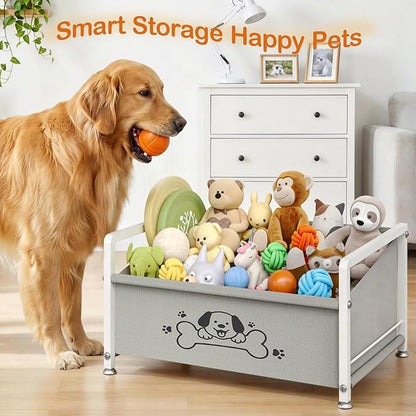 Dog Toy Basket for Storage, Metal Frame Oxford Fabric Pet Toy Organizer with Raised Legs, Large Capacity Dog Toy Bin with Front Low Opening, Washable and Durable Design