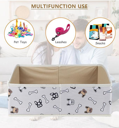 2 Pack Collapsible Dog Toy Basket|Trapezoid Fabric Dog Toy Bin|Dog Toy Box for Living Room Area|Pet Toy Basket for Dogs|Dog Stuff Organizer for Pet Toys,Leash,Blanket-Cute Printing