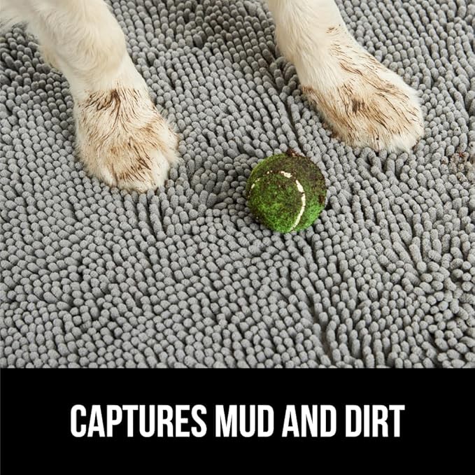 GORILLA GRIP SoakSTOPPER Dog Door Mat, 70x24 Machine Washable Rug Absorbent Doormat Captures Moisture Mud Dirt, Quick Dry Soft Chenille Entryway Rugs Indoor Entrance Mats for Dog Paws, Grey