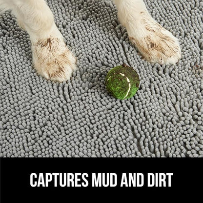 GORILLA GRIP SoakSTOPPER Dog Door Mat, 70x24 Machine Washable Rug Absorbent Doormat Captures Moisture Mud Dirt, Quick Dry Soft Chenille Entryway Rugs Indoor Entrance Mats for Dog Paws, Grey