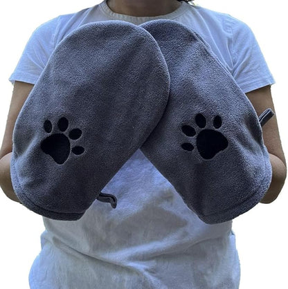 Penny & Niko Microfiber Pet Towel Mitts - Paw Cleaning and Drying Mitts/Gloves for Dogs and Cats (Gray, Large - 2 Pack)