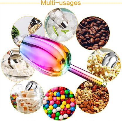 Metal Ice Scoop，Kitchen Ice Scooper for Ice Maker,Stainless Steel Small Ice Scooper for Freezer，Kitchen Gadgets Cookie Flour Pet Dog Food Scoop (Rainbow, 3oz)