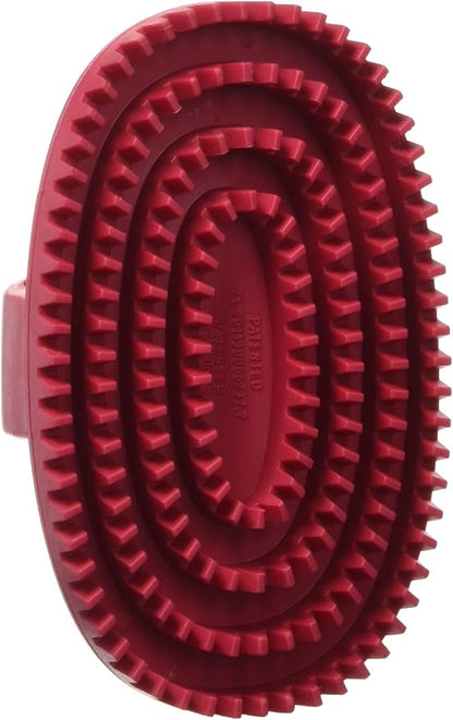 Le Salon Essentials Rubber Curry Grooming Brush with Loop Handle Red