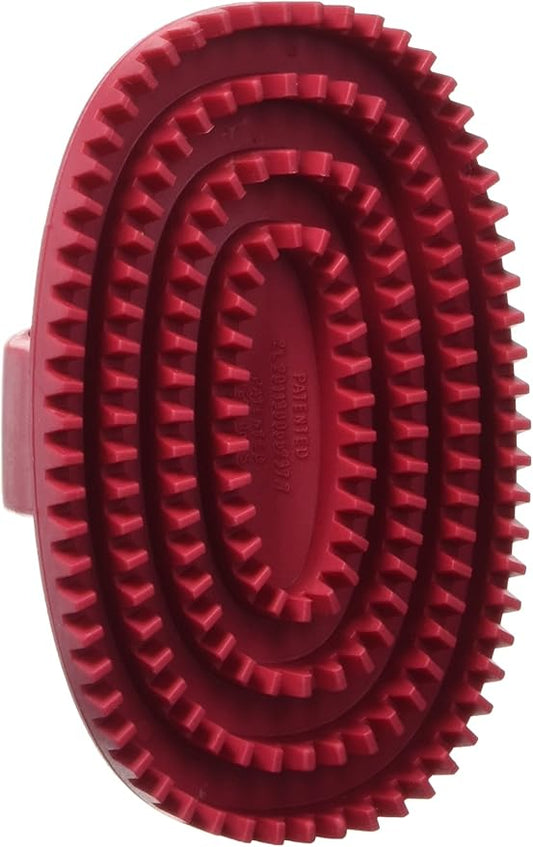 Le Salon Essentials Rubber Curry Grooming Brush with Loop Handle Red