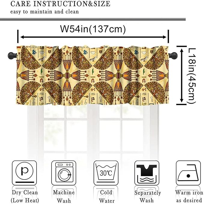 Vintage Ancient Egypt Valance Curtains, Old Egyptian Hieroglyphics Print Mysterious Egypt Culture Window Valance Curtain for Farmhouse Bedroom Living Room Kitchen 54x18inch