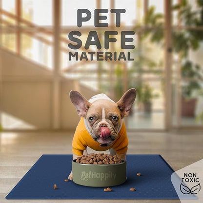Dog Food Mat - 24x15 Raised Edges Dogs Mat for Food and Water Prevent Spill, Waterproof Cat Food Mats Protect Floors, Easy Clean Dog Bowl Mats for Food and Water, Silicone Pet Feeding Placemats Navy