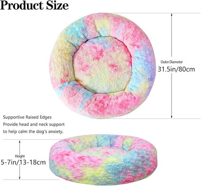 Calming Dog Bed for Medium Dogs Cats, Puppy 31'' Round Anti-Anxiety Warm Fluffy Plush Faux Fur Bed, Soft Anti-Slip Donut Washable, Cozy Medium Puppy Bed, Fits up to 50 lbs Pets