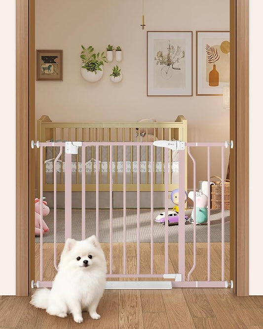 29"-40" Baby Gate for Stairs, Auto Close Stroller Friendly Dog Gate Indoor for Doorways, Pressure Mounted Baby Gate, Easy Walk Through Gate for Children & Pets, Pink