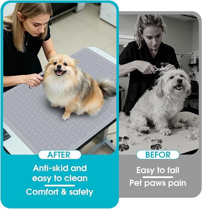 Dog Grooming Table Mat, (19.9 x 27.8 inch) Dog Grooming Table Mat Pad Non-Slip, Pet Grooming Table Mat for Grooming Dogs at Home, Pet Groomers Table Mat, Easy-Clean Durability (Black)