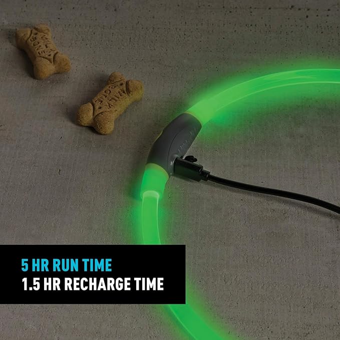 Nite Ize NiteHowl Rechargeable LED Safety Necklace - Dog Light for Dog-Walking Gear - Weather-Resistant Design - 5 Hours Runtime - Cut to Fit from 12” to 27” - Green