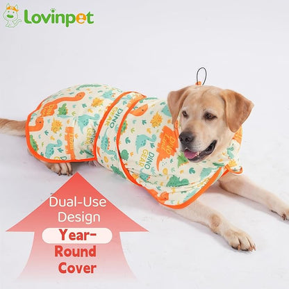 LovinPet 3‑in‑1 Dog Warm Winter Coat & Bathrobe, Hooded Dinosaur Fleece, Lightweight High‑Loft, Absorbent Knit, Quiet Hook‑and‑Loop, Wind‑Blocking Edges, Dog Robes for Medium & Large Dogs, Orange,M