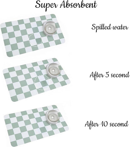Ralxion Checkered Dog Feeding Mat, Absorbent Mats for Dog Food and Water Bowl, Dispenser, Retro Modern Aesthetic Sage Green Checkerboard Pet Placemat for Dogs, Cats, Puppy Accessories, 12" X19”