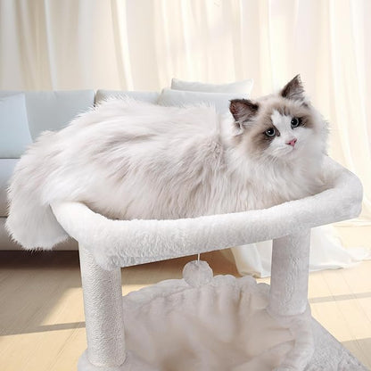 AIWIKIDE 37.4" Cat Tree Tower with Twin Cat Condos for Indoor Cats, All-in-One Activity Center with Cat Scratching Post Cozy Sleeping Perch Hammock and Toy Balls,Beige