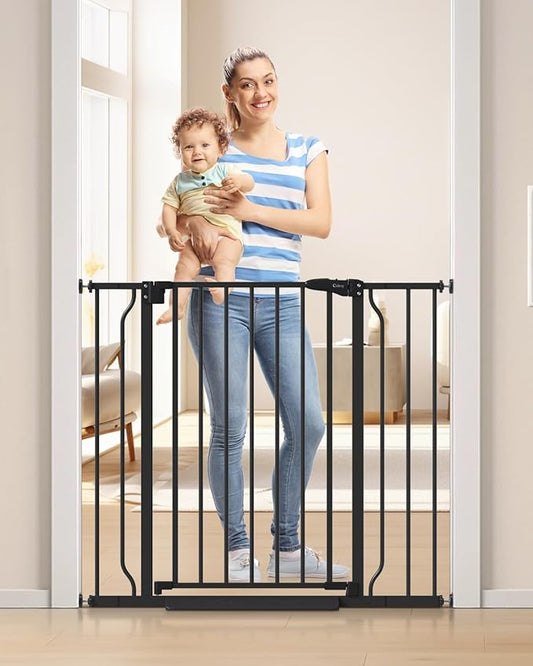 34" Extra Tall Baby Gate for Stairs, Auto Close Stroller Friendly Dog Gate Indoor for Doorways, Pressure Mounted 29"-40" Wide Baby Gate, Easy Walk Through Gate for Children & Pets, Black