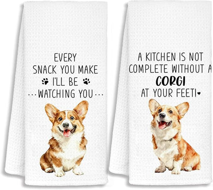 Funny Corgi Kitchen Bathroom Towels, Gifts for Corgi Lovers Women Dish Tea Towels, Dog Mom Dad Lovers Owner Gifts for Women Men Decorative Hand Towels for Kitchen Decor, 16x24 Inch Set of 2