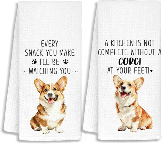 Funny Corgi Kitchen Bathroom Towels, Gifts for Corgi Lovers Women Dish Tea Towels, Dog Mom Dad Lovers Owner Gifts for Women Men Decorative Hand Towels for Kitchen Decor, 16x24 Inch Set of 2