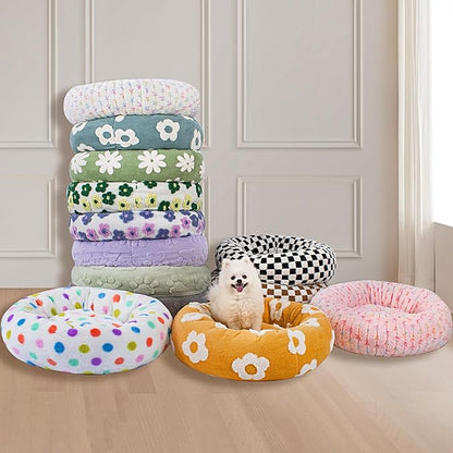 31 Inch Calming Dog Bed for Medium Dogs, Round Anti-Anxiety Warm Bed, Soft Cozy Anti-Slip Donut Washable Pet Bed, Fits up to 50 lbs Pets