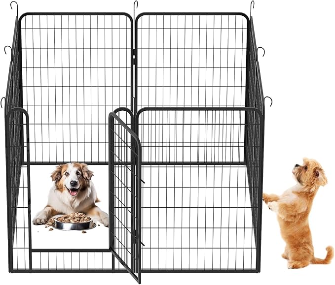 Dog Playpen Indoor - Pet Fence Puppy Exercise Pen for Yard Gate 6/8/12/16Panel Heavy Duty Crates with Doors Metal Dog Pen for Camping Outdoor, Small/Medium Pets (27.76 x 39.37 Inch, Black 8 Panels)