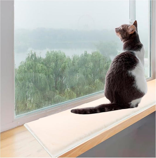 Soft Cat Dog Window Sill Pet Pad Perch,Fluffy Windowsill Dog Pet Mat Pillow Seat Bed, Cat Dog Cushion for Window Sill Mat (Beige, 16"x35")