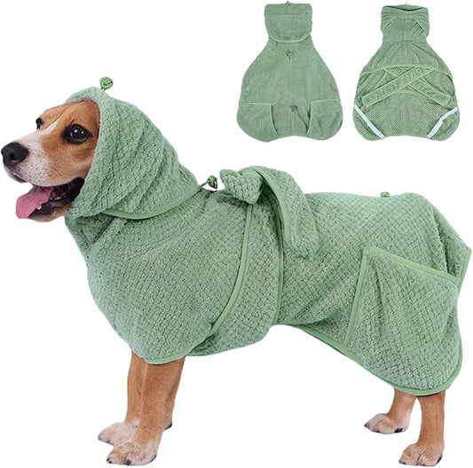 Super Absorbent Dog Bathrobe Pineapple Soft Fast Drying Dogs Towel Robe Adjustable Drying Coat for After Bath with Hood (Pineapple Green, Small)