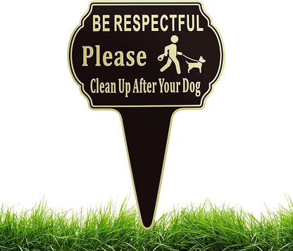 13.6"x9.6" Clean Up after Your Dog Signs Pick Up After Your dog sign with Integrated stake Double Side Printed- Be Respectful, No Dog Poop and Pee Stop Dogs from Pooping/Peeing On Your Lawn/Garden