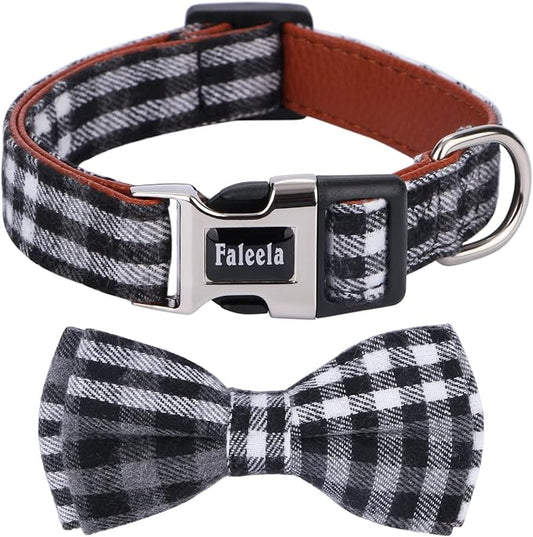 Faleela Soft &Comfy Bowtie Dog Collar,Detachable and Adjustable Bow Tie Collar,for Small Medium Large Pet (Medium (Pack of 1), Black and Whit)