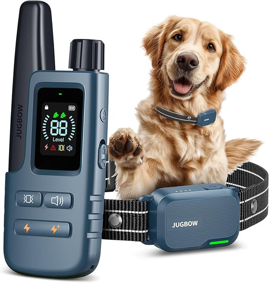 Jugbow Dog Shock Collar - 4200FT Dog Training Collar with Remote IPX7 Waterproof Electric Collar with 4 Training Modes, Security Lock, Rechargeable e-Collar for All Breeds, Sizes(Bright Blue)