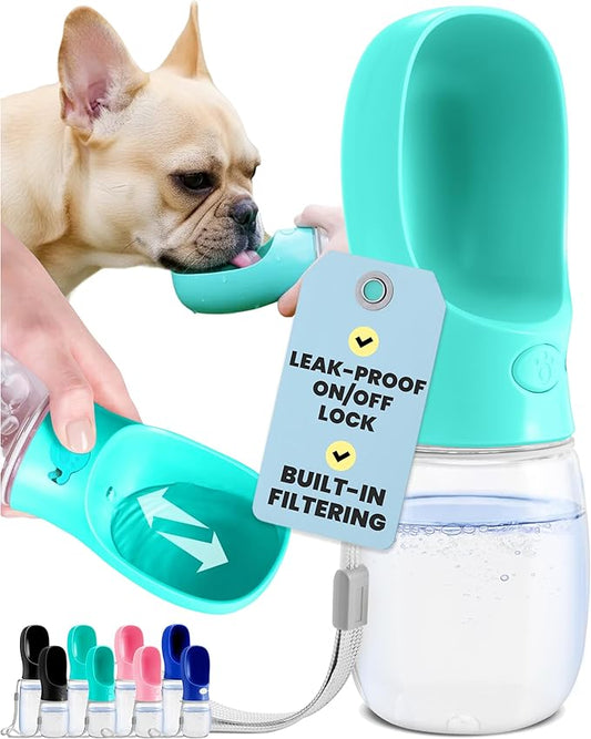 MalsiPree Dog Water Bottle Dispenser - 12 oz Blue - Leak-Proof Lock & One-Hand Operation - Dog Water Bowl Dispenser - Pet Travel Bottle with Built-in Bowl