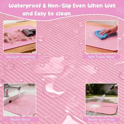 Dog Grooming Table Mat Pad Non Slip，Silicone Durable Premium Non-Slip Dog Bath Mat，Slip Mat - Bathing Mat for Pets，22.45inchX15.75inch (Pink)