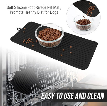 Waterproof Pet Placemat,Feeding Mats,Non Slipping Cat Food Mats,Cat Food Mats for Floor with Lip,Dog Food Mat-Black