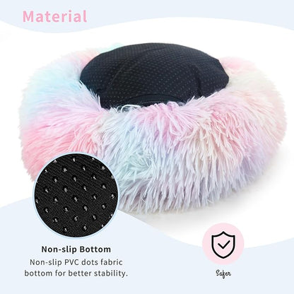 Guinea Pig Bed for Cage Plush Calming Hideout, Warm Rabbit Bed for Hamsters Hedgehogs Ferrets Dwarf Rabbits and Other Small Animals 11.8 inch Rainbow