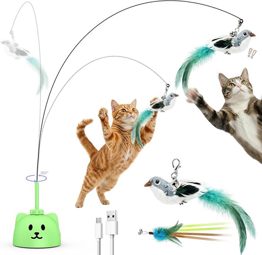 CATPICK Interactive Cat Toys for Indoor Cats - Automatic Flying Bird Feather Toy, USB Rechargeable Electric Cat Teaser with Strong Sticky Base, Smart Motion Self-Play Toy for Bored Cats(Green)