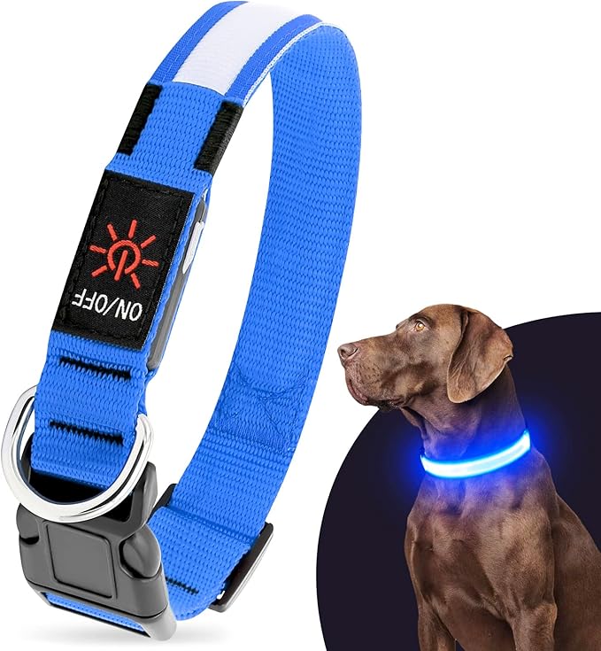 Illumifun LED Dog Collar, Water-Resistant Light Up Dog Collar, Safety Dog Collar Light for Your Dogs Walking Camping(Blue, X-Large)