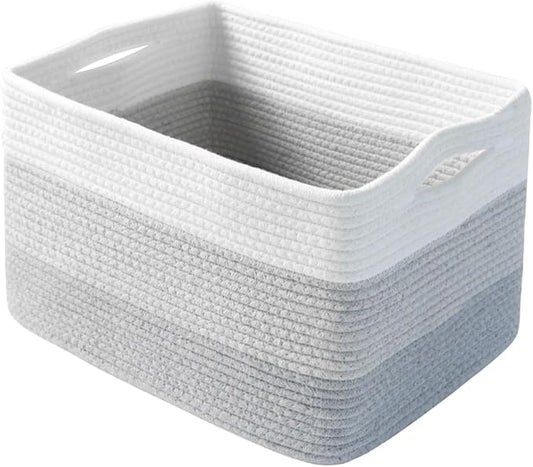 Hopegiver 1 Pack Woven Storage Baskets for Shelves, 15x11x10 Inch Cotton Rope Decorative Organizer Bins for Blanket Clothes Book Baby Pet, Gift Toy Basket for Living Room, Office, Bathroom & Nursery
