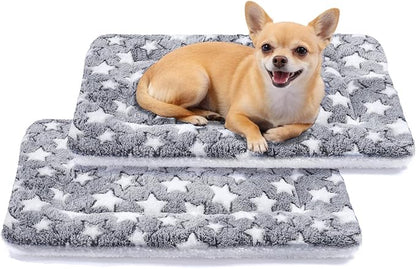 Mora Pets Dog Bed Crate Pad Ultra Soft Pet Bed with Cute Star Print Washable Reversible for Large Medium Small Dogs 21 x 12 inch 2 Pack Grey