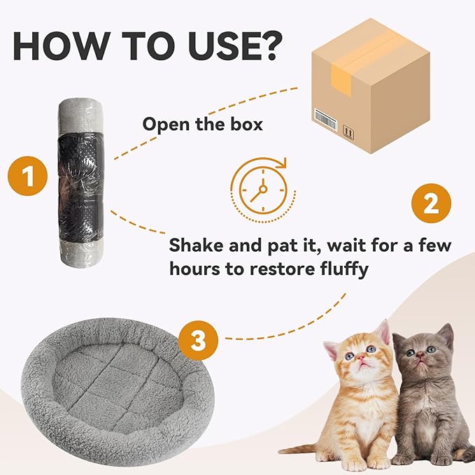 PETLESO Cat Bed Mat 19.5" Round Pad with Pillow Around, Warm Plush Cushion for Small to Medium Dogs Cats Sleep/Nap, Neck Protection Mattress, Non-Slip Washable, Large