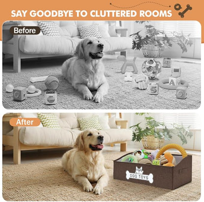 Dog Toy Basket, Specially Designed for Dog Toy Storage, Collapsible Dog Toy Box with Handle，Perfect for Storing Pet Toys and Accessories (Brown)