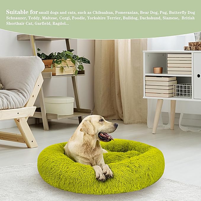 Calming Dog Bed for Big Dogs, 39'' Round Anti-Anxiety Warm Fluffy Plush Faux Fur Bed, Soft Anti-Slip Donut Washable Big Pet Bed, Cozy Big Dogs Bed, Fits up to 100 lbs Pets
