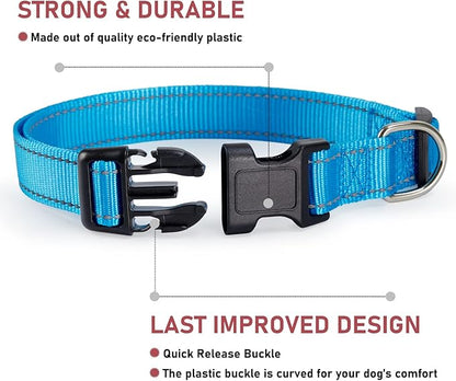 Reflective Dog Collar with Buckle Adjustable Safety Nylon Collars for Small Medium Large Dogs, Sky Blue XXS