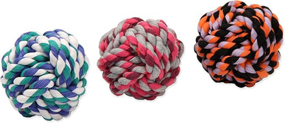 Mammoth Flossy Chews Monkey Fist Ball Premium Cotton-Poly Rope Dog Toy Interactive & Fetch Toy for Small Dogs - Small 3.75" - Assorted Colors
