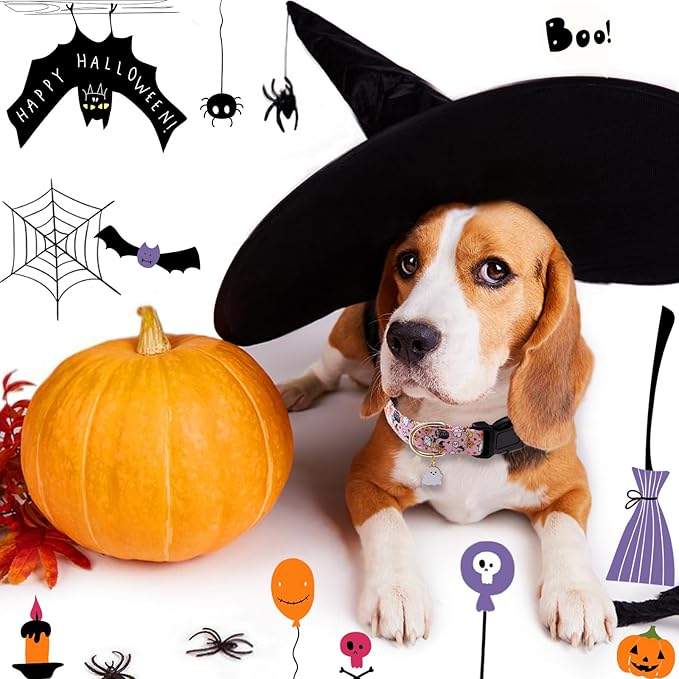 Faygarsle Halloween Fall Dog Collar for Small Medium Large Dogs Fashionable Cute Collar for Male Female Dogs Pink Cotton Dog Collar Spectre Pumpkin Pattern L