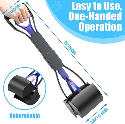 70cm Pet Pooper Scooper for Dogs and Cats with Long Handle High Strength Material and Durable Spring for Easy Grass and Gravel Pick Up(Blue)