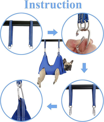 10 in 1 Dog Grooming Hammock Harness with Nail Clippers, Nail Trimming Hammock for Pet, Grooming Sling Hanger Holder Restaint for Nail Trimming/Clipping (XXS/Under 10lb Blue)