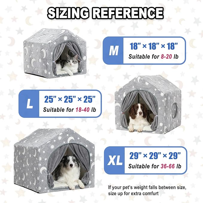 Indoor Dog House, Night-Luminous Star Dog Tent with Frame, Washable Dog Cave Bed, Suitable for 18-40 lb Small and Medium Dog