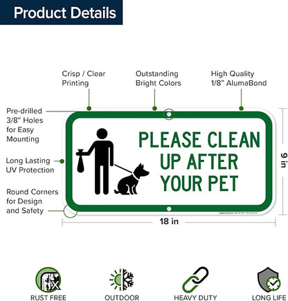 Please Clean Up After Your Pet Sign, 9x18 Inches, Rust Free DiBound, Fade Resistant, Made in USA by My Sign Center