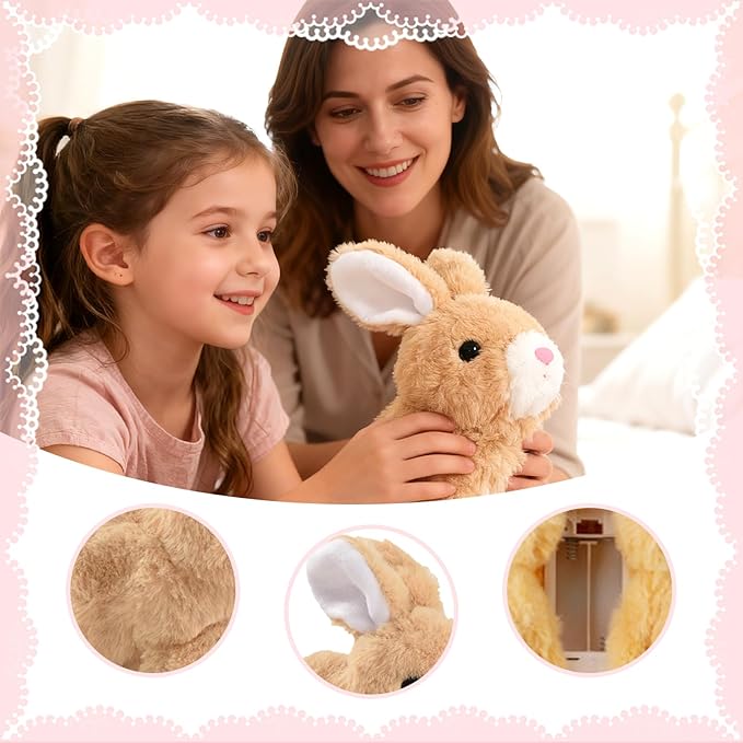 Easter Bunny Toy, Rabbit Interactive Hopping Electronic Pet Plush Bunny Toy with Sounds and Movements Animated Walking Wiggle Ears Twitch Nose（Brown）