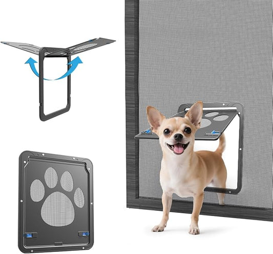 PETLESO Small Dog Door for Screen Door, Cat Door 8"×10" Magnetic Flap Self-Closing, Pet Screen Door for Sliding Door, Puppy Doggy and Cat Door Built in Screen, Lockable, Black S