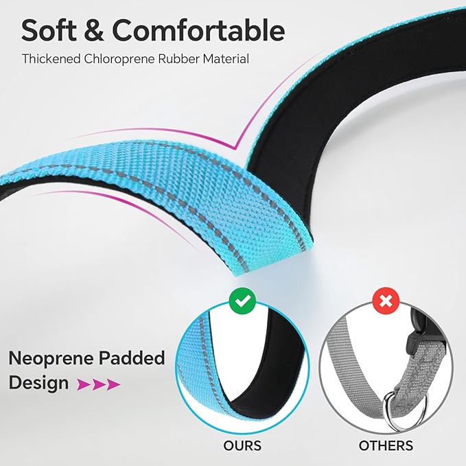 Reflective Dog Collar with Quick Release Buckle - Metal Ring - Adjustable Soft Neoprene Padded Basic Dog Collar for Small Medium Large Dogs (SkyBlue, Large :Width 1",Neck 15.7-23.6")