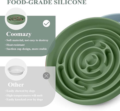 Coomazy Slow Feeder Dog Bowls, Silicone Dog Bowl with Suction Cups, Slow Feeder & Non-Slip Design, Boredom and Anxiety Reducer, Suitable for All Breed Dogs, Avocado Green
