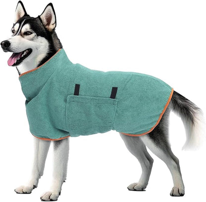 Dog Sweater for Large Dogs, Bath Towels Wrap for Drying Dogs, Pet Coat with Adjustable Collar & Microfiber, Fast Drying for Dogs at Home and Outdoors (Green, XL)